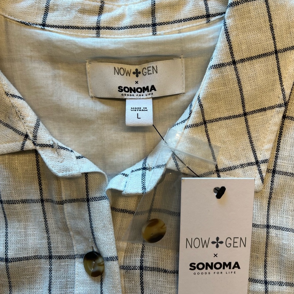 Now + Gen by Sonoma NWT Cream Color Blue Plaid Short Sleeve Dress - Size Large - Picture 2 of 12